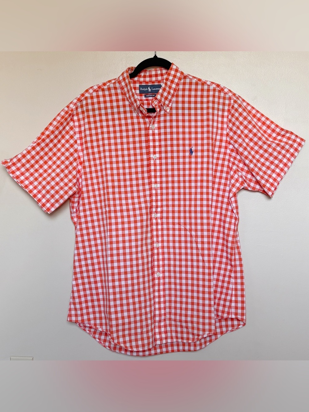 Ralph Lauren Men’s Orange/White Gingham Short-Sleeve Button-Down Shirt size XL